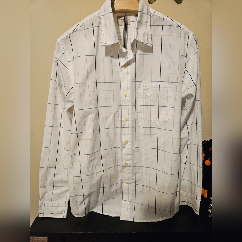 Men's White Checkered Shirt by Dockers Button Down Dress Shirt Size S